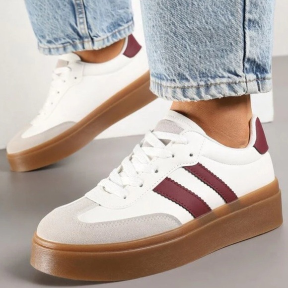 cozzy Other - Cozzy White Burgundy Sneakers Youth Size 2 Kids Girls platform Gum Sole EUC